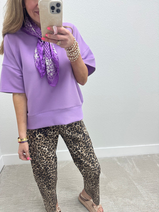Lavender Ribbed Band Bottom Half Sleeve Top