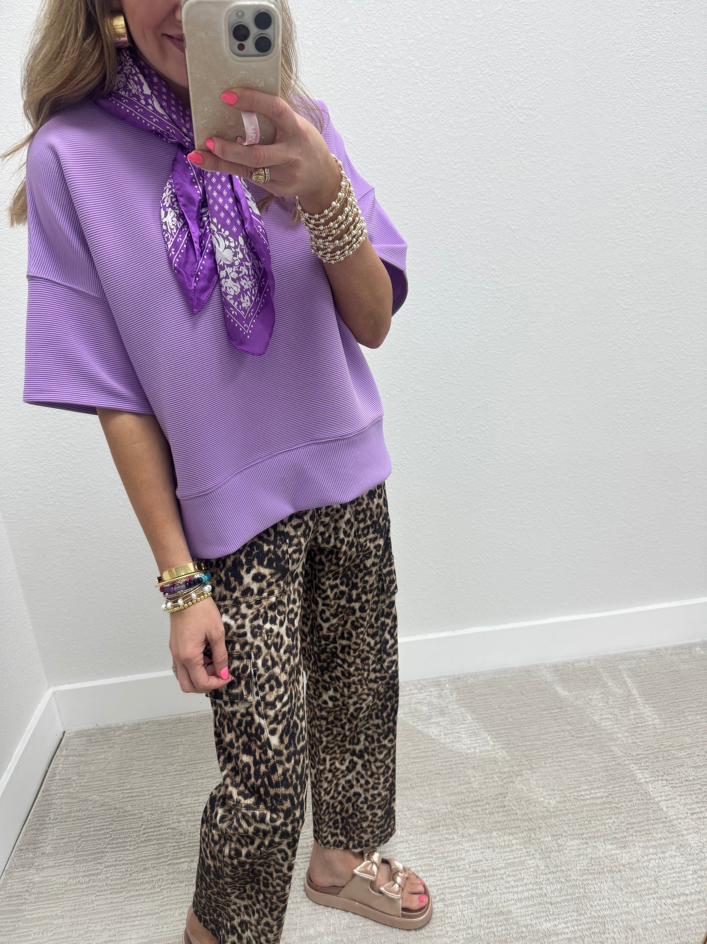 Lavender Ribbed Band Bottom Half Sleeve Top