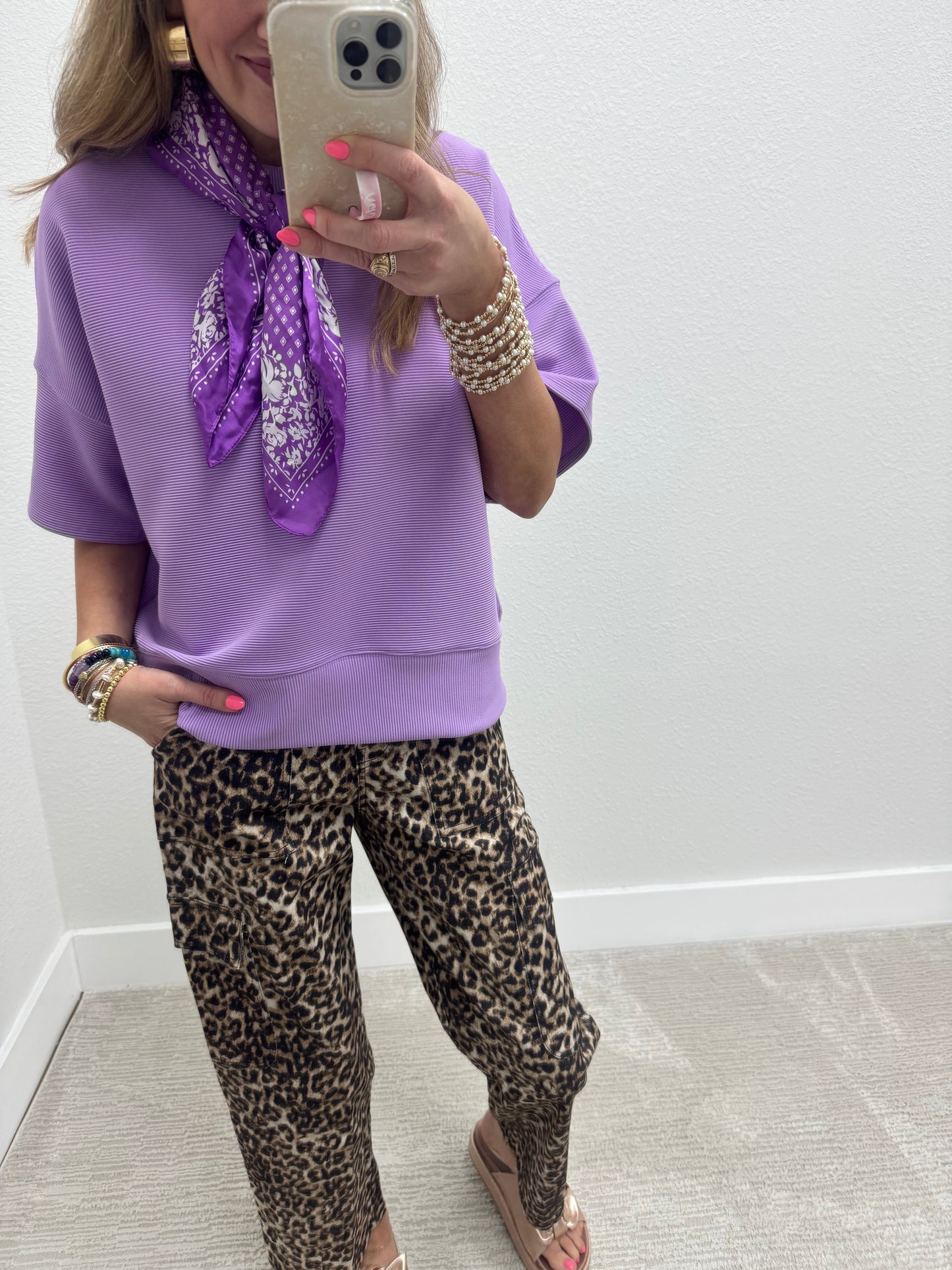 Lavender Ribbed Band Bottom Half Sleeve Top