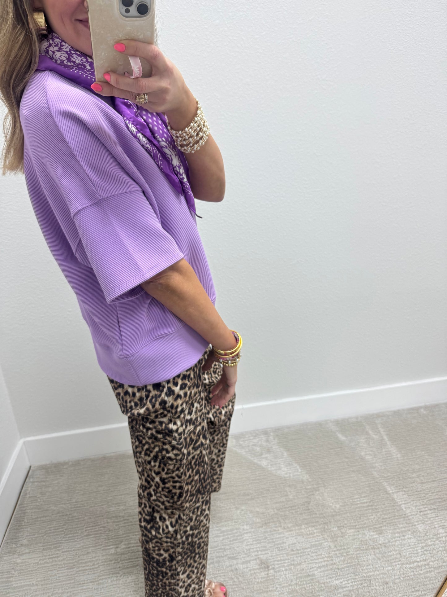 Lavender Ribbed Band Bottom Half Sleeve Top