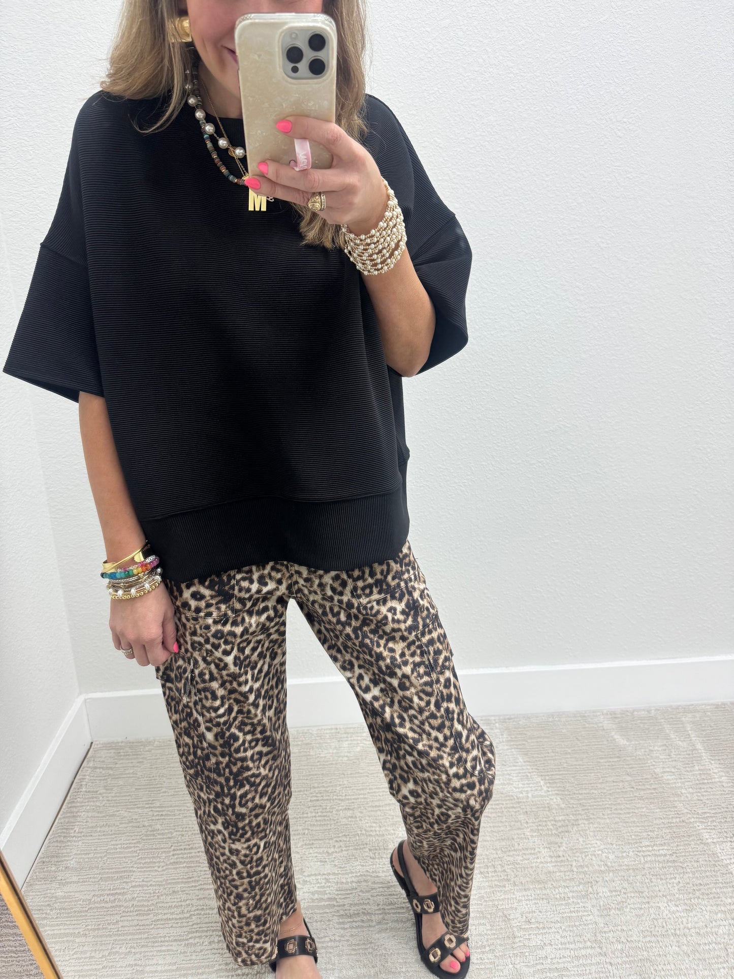 Black Ribbed Band Bottom Half Sleeve Top