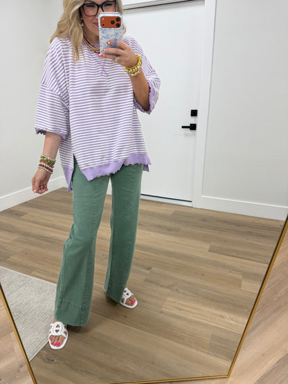 Olive Mid Rise Wide Leg Denim Pants