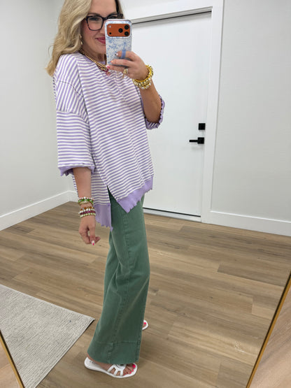 Olive Mid Rise Wide Leg Denim Pants
