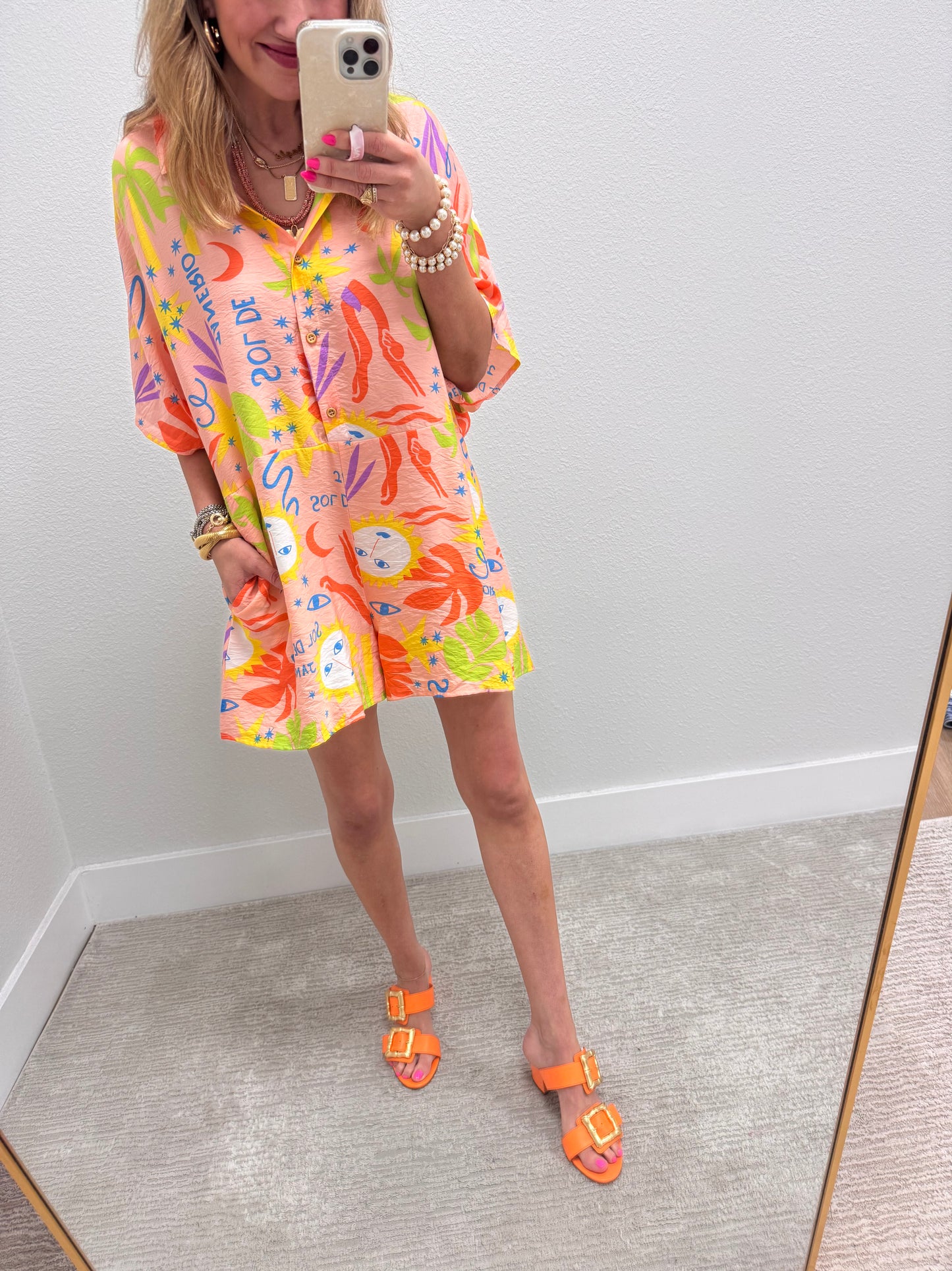 Peach Summer Patterned Romper