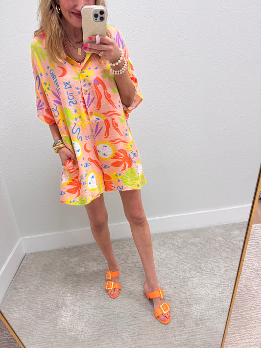 Peach Summer Patterned Romper
