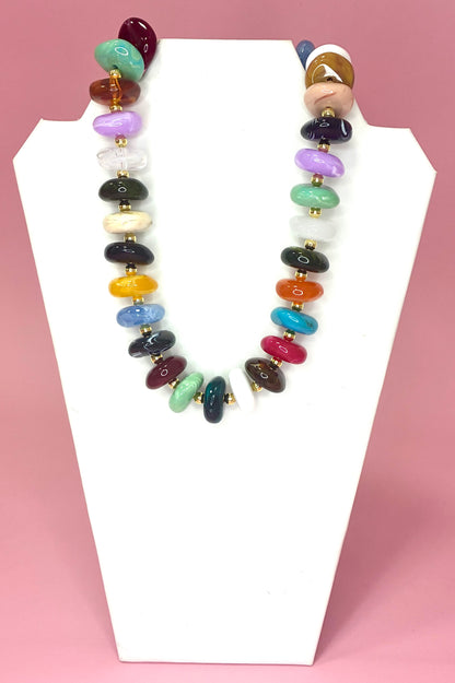 Oval Colorful Bead & Gold Necklace