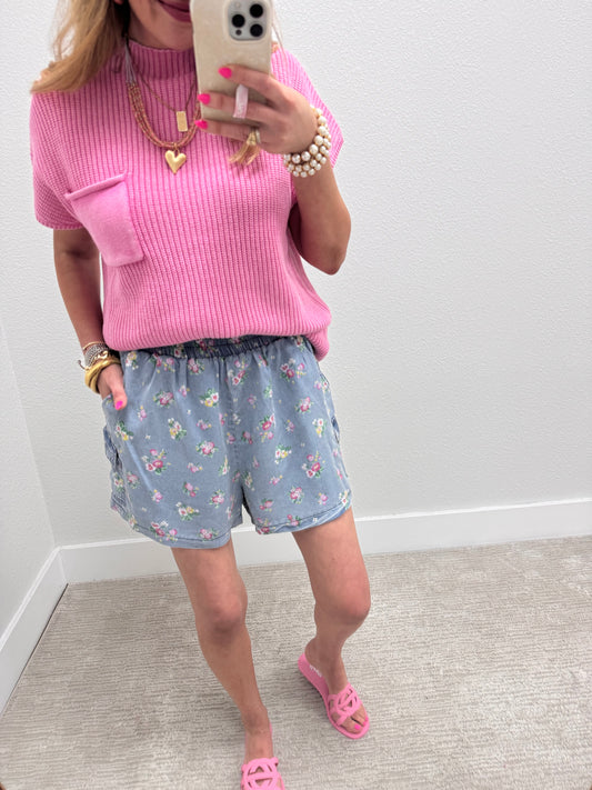 Floral Blue Pocket Shorts