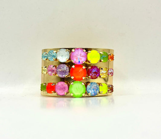 Luxe Multi Row Neon Crystal Cuff Bracelet