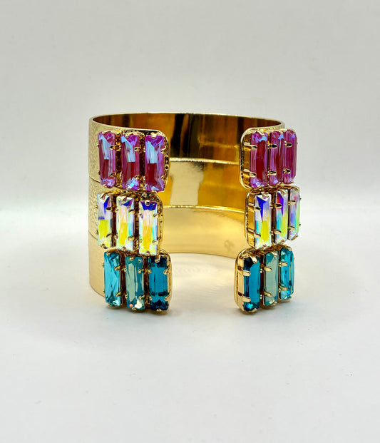 Luxe Rectangle Crystal Hammered Cuff- 3 Colors