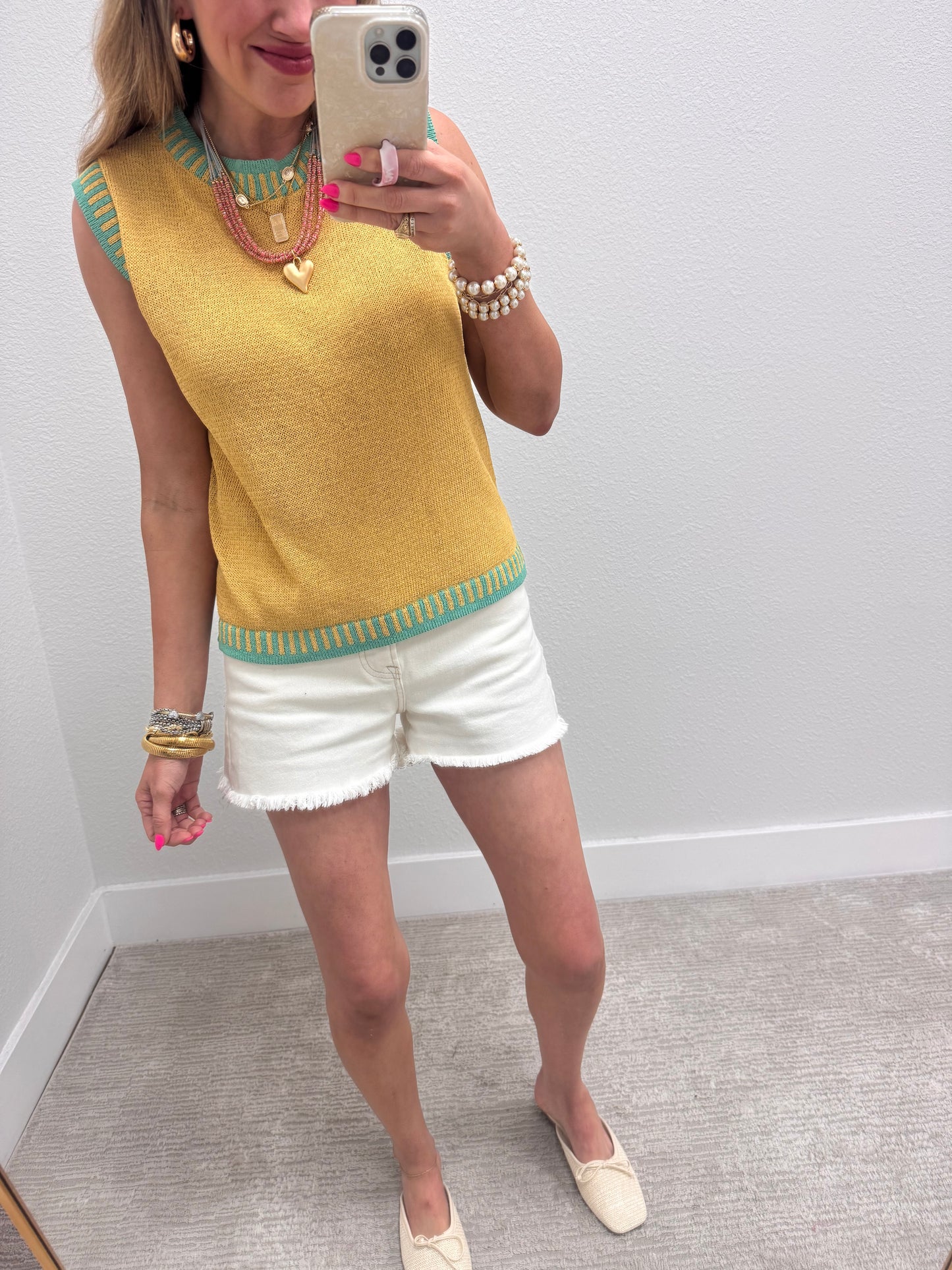 Banana and Mint Solid Sleeveless Top