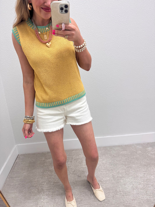 Banana and Mint Solid Sleeveless Top