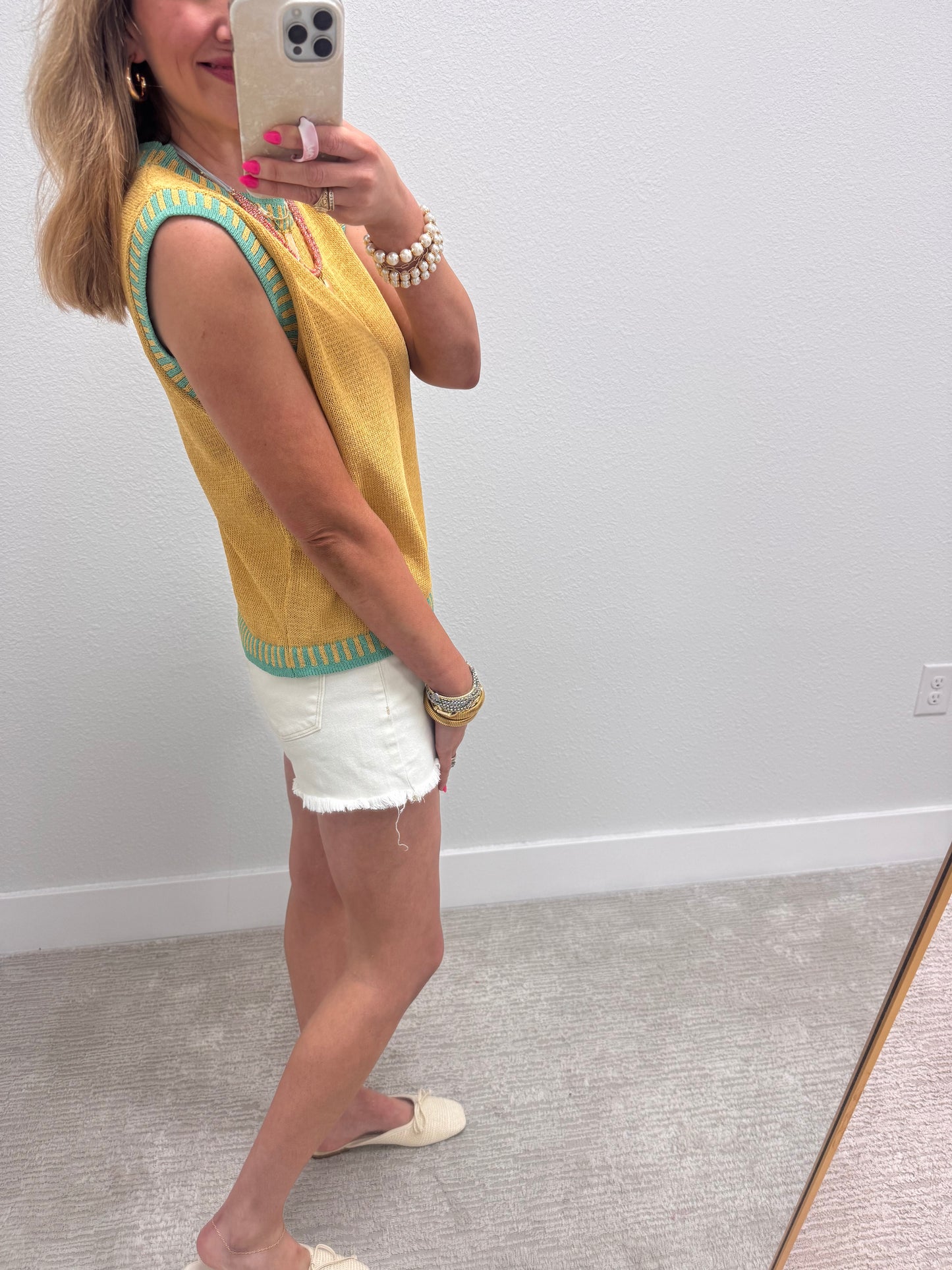 Banana and Mint Solid Sleeveless Top