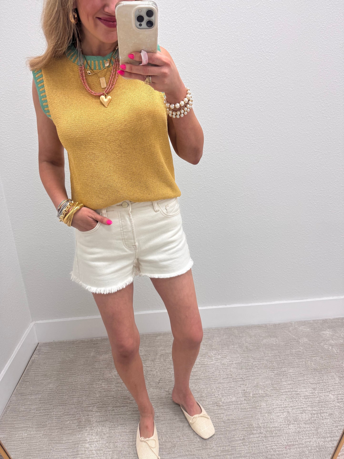 Banana and Mint Solid Sleeveless Top