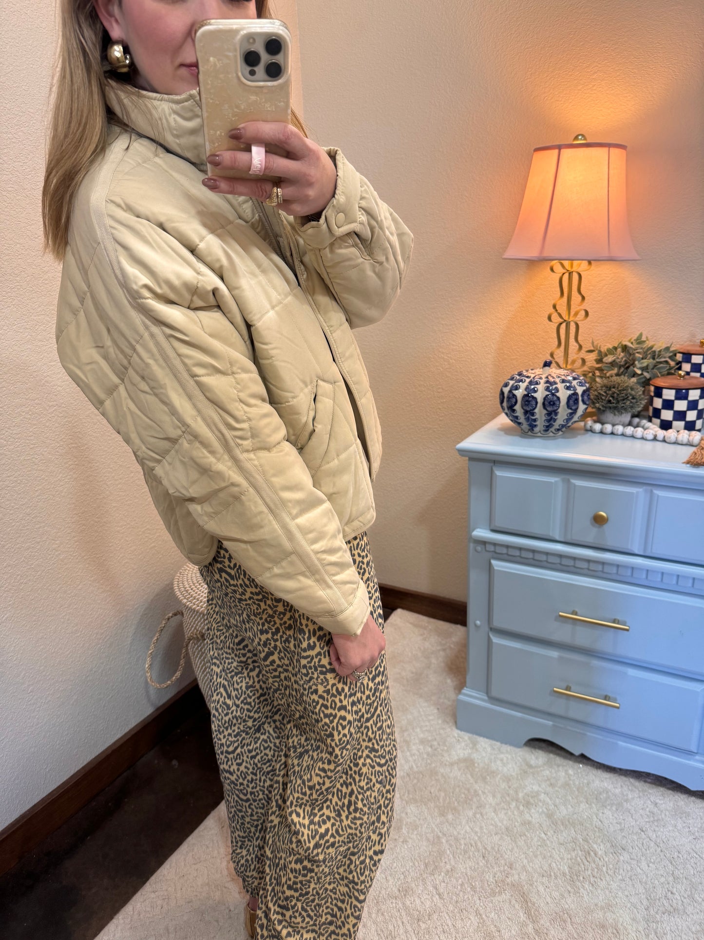 Tan Quilted Puffer Jacket