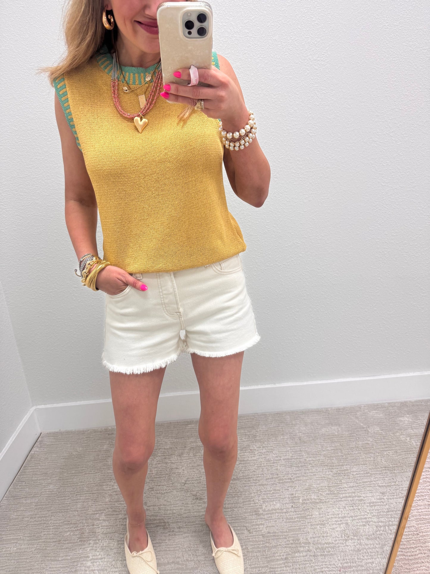 Banana and Mint Solid Sleeveless Top