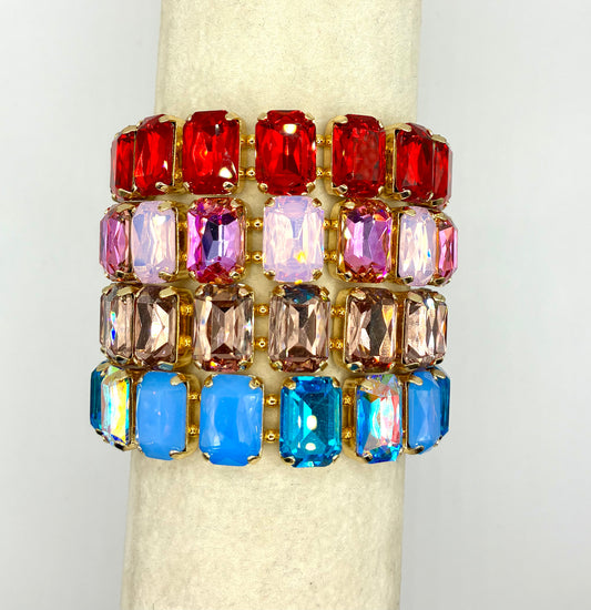 Luxe Rectangle Crystal Stretchy Bracelets- 4 Colors