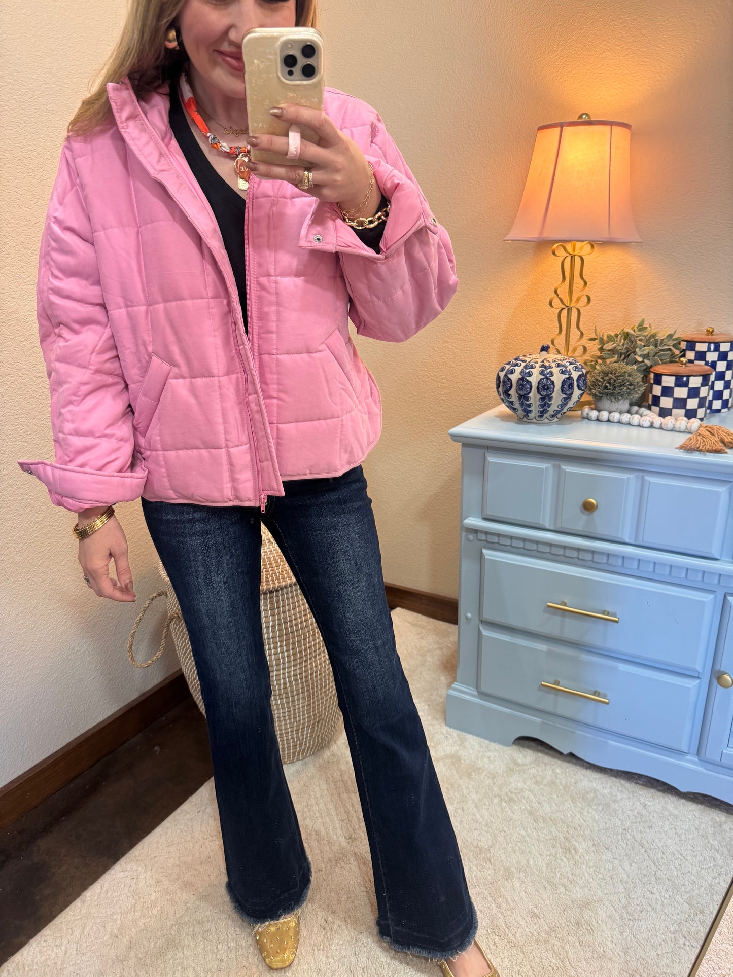 Pink Quilted Puffer Jacket
