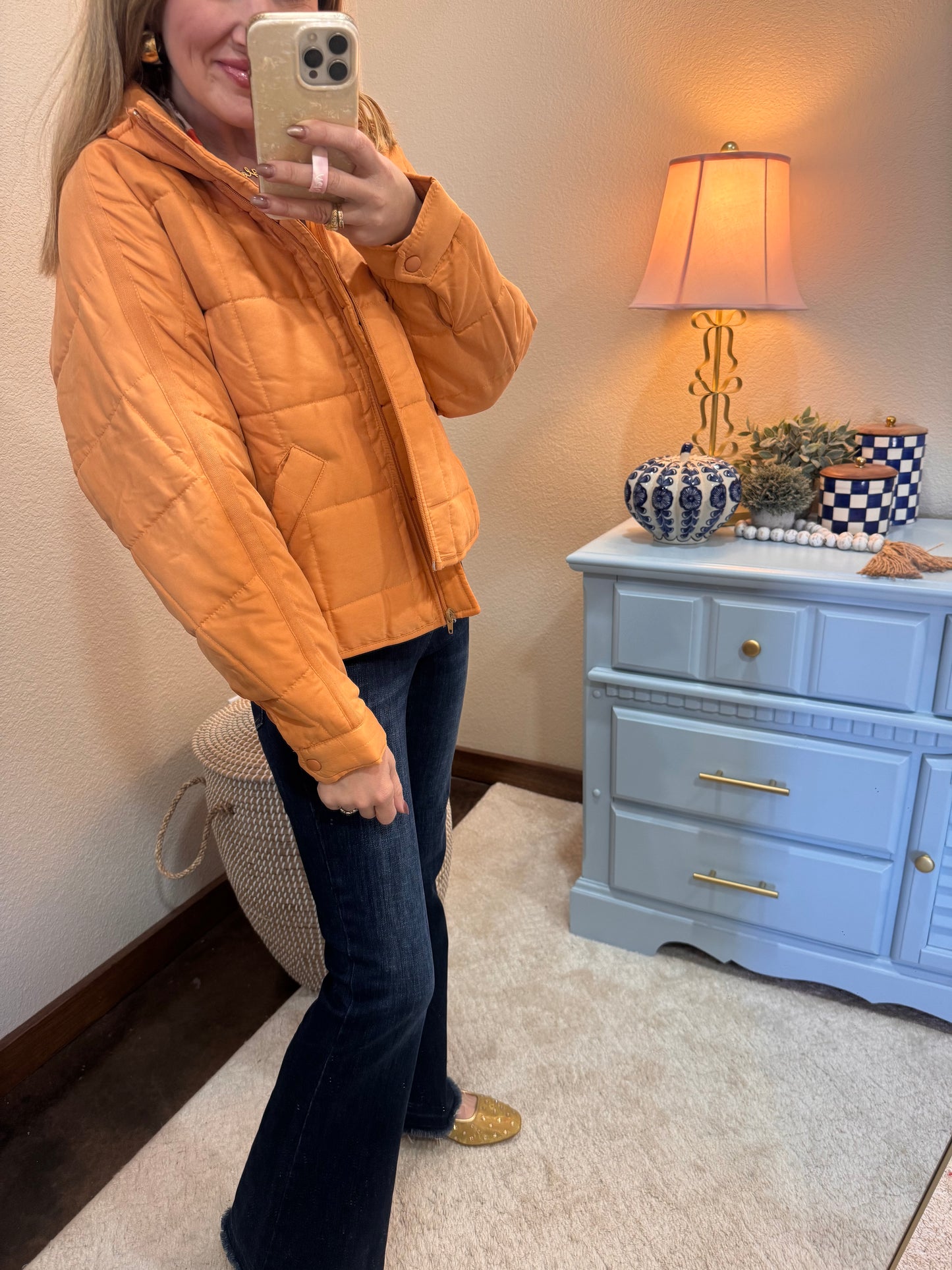 Orange Quilted Puffer Jacket