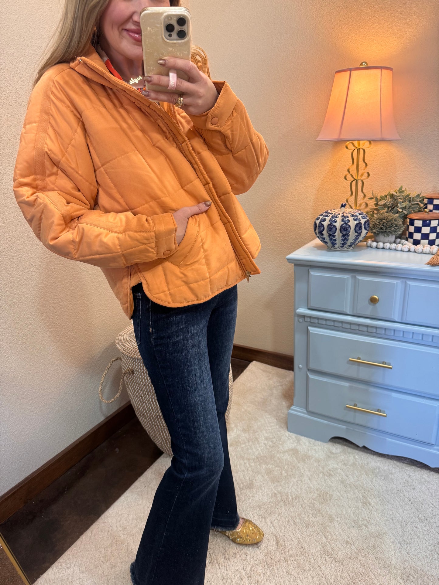 Orange Quilted Puffer Jacket