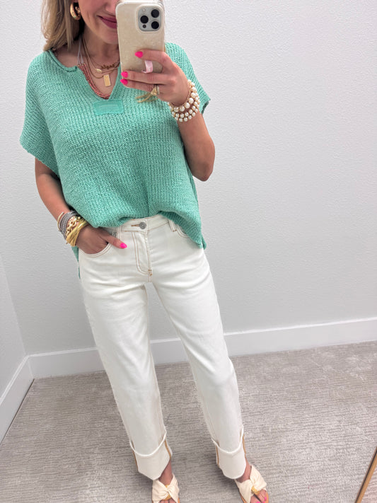 Mint Knit Short Sleeve Top