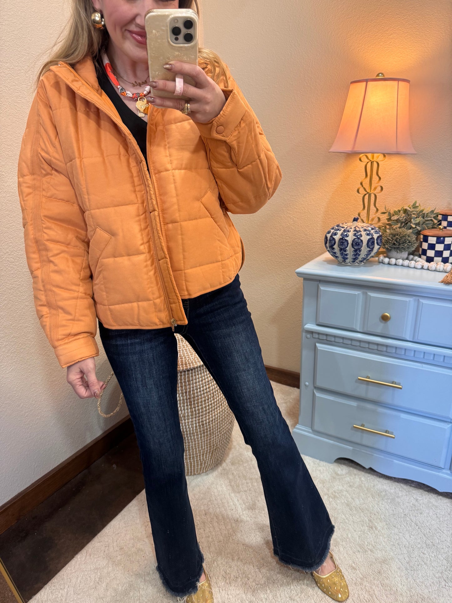 Orange Quilted Puffer Jacket