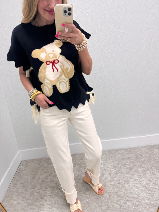 Black Side Tie Teddy Bear Top