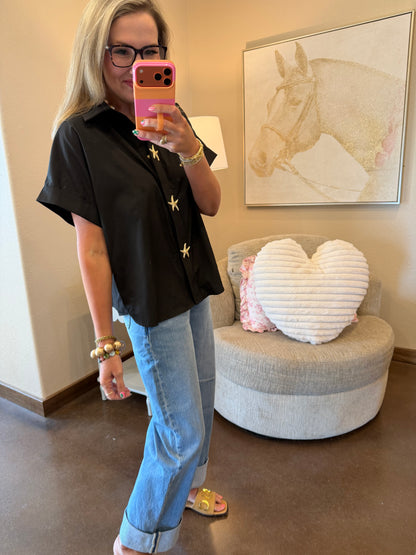 Black Starfish Button Short Sleeve
