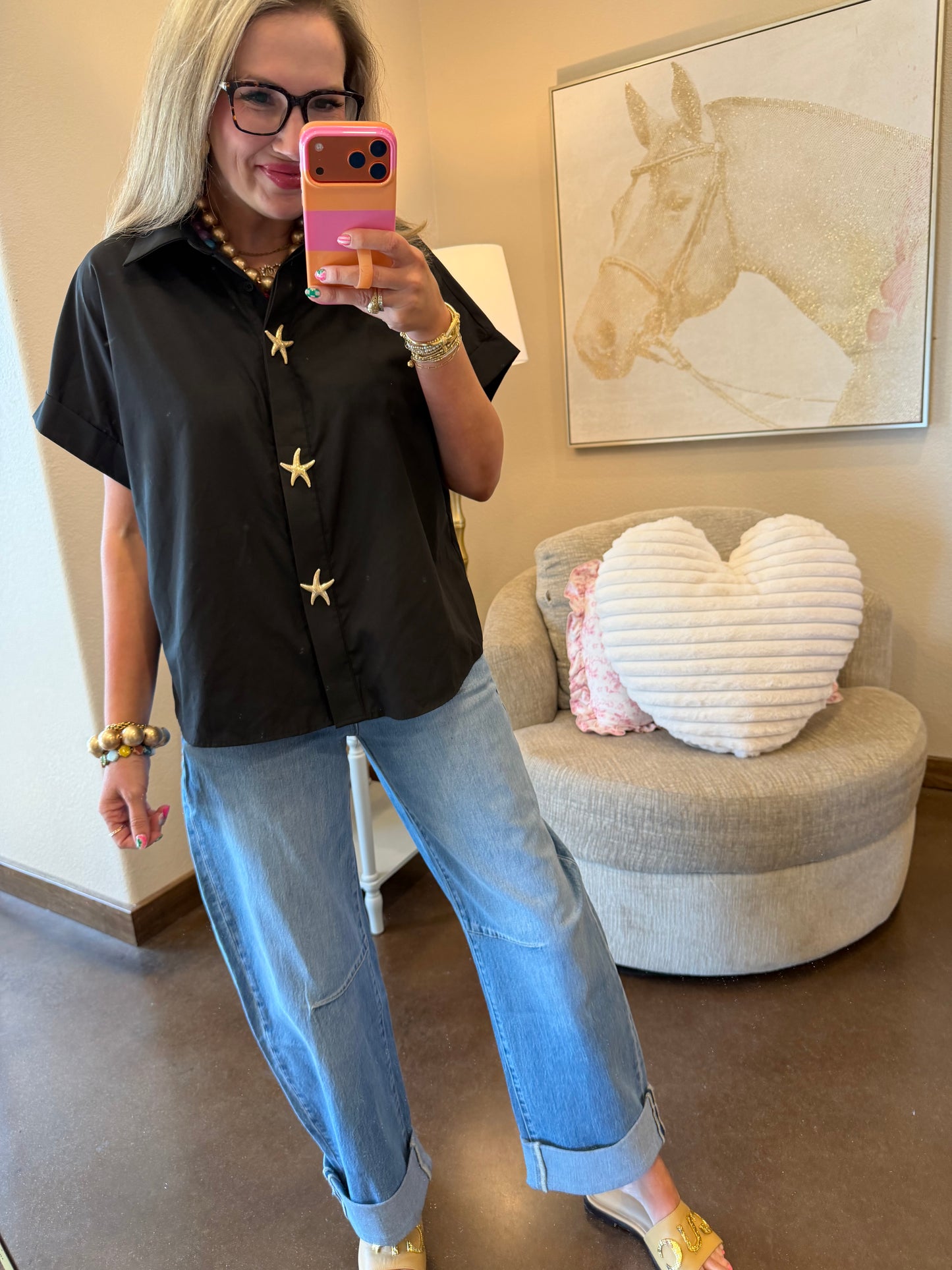 Black Starfish Button Short Sleeve