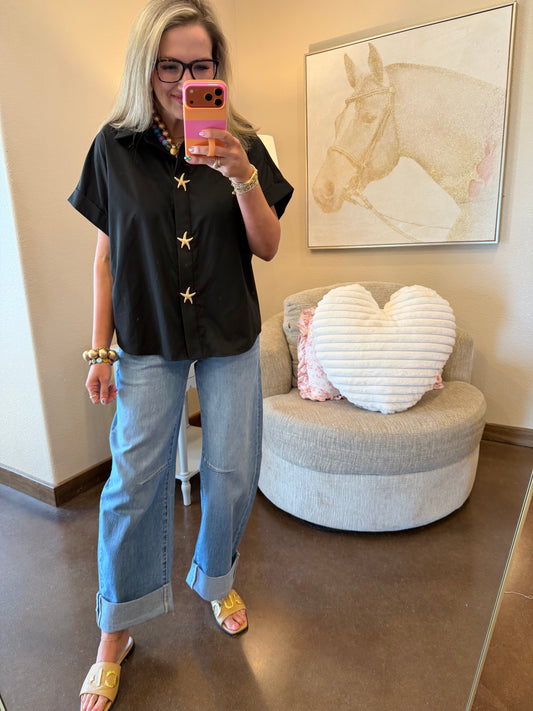 Black Starfish Button Short Sleeve