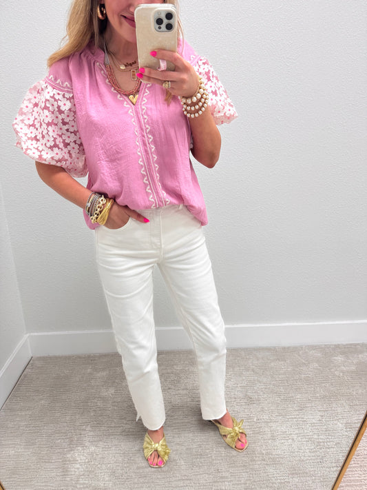 Mauve Floral Puff Sleeve Top