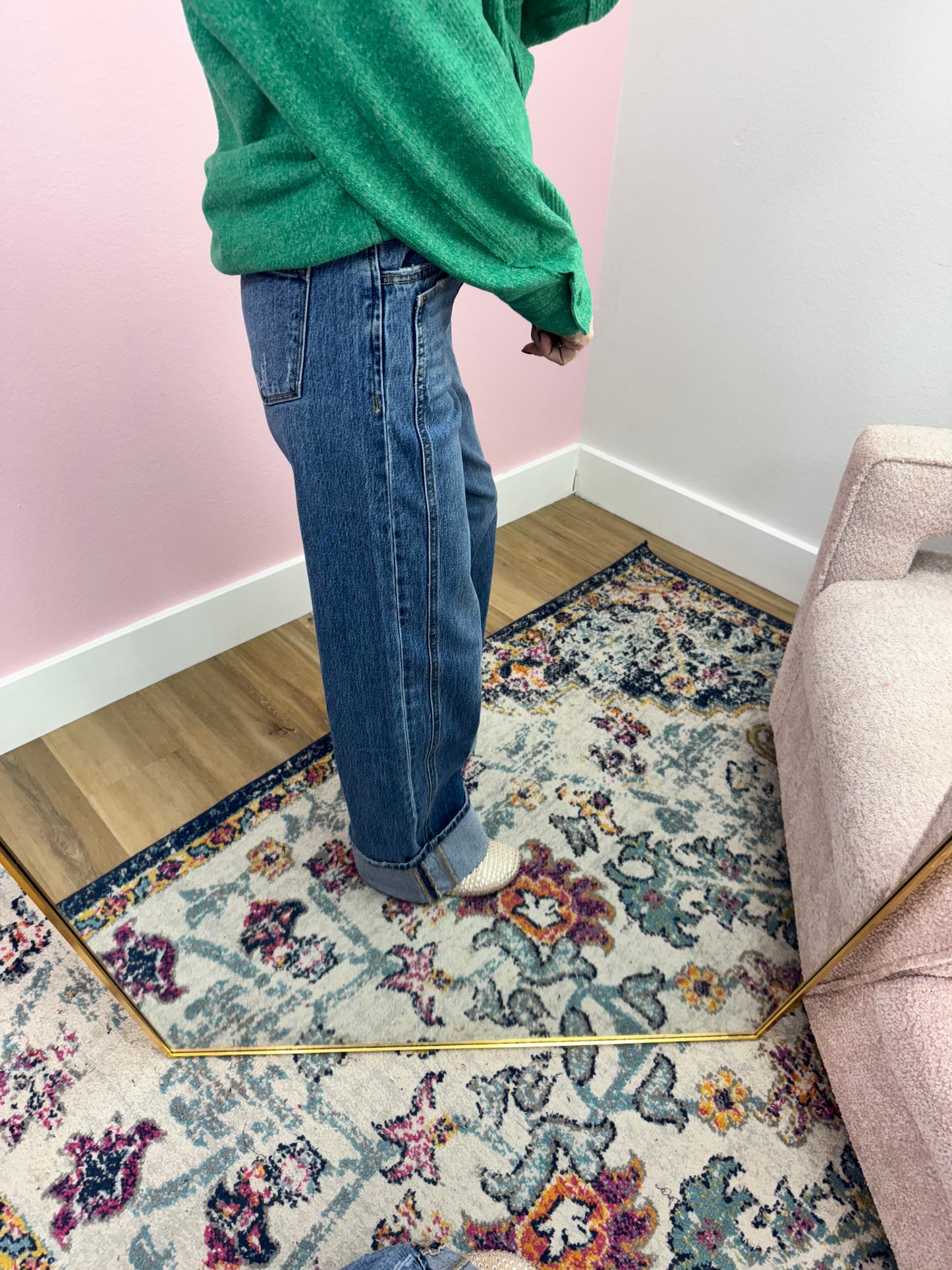 Vervet High Rise Cuffed Panel Baggy Wide Leg Jeans