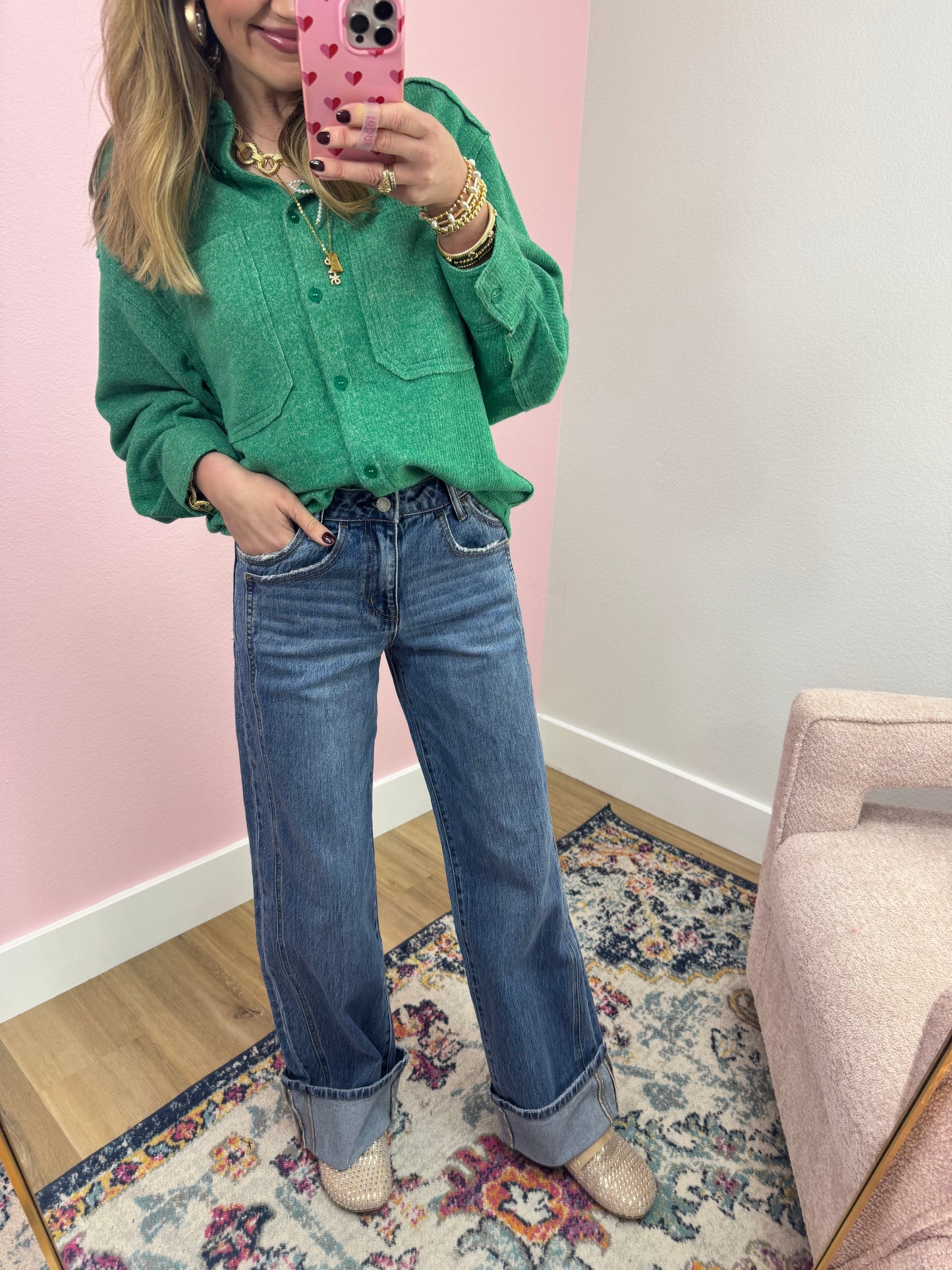 Vervet High Rise Cuffed Panel Baggy Wide Leg Jeans