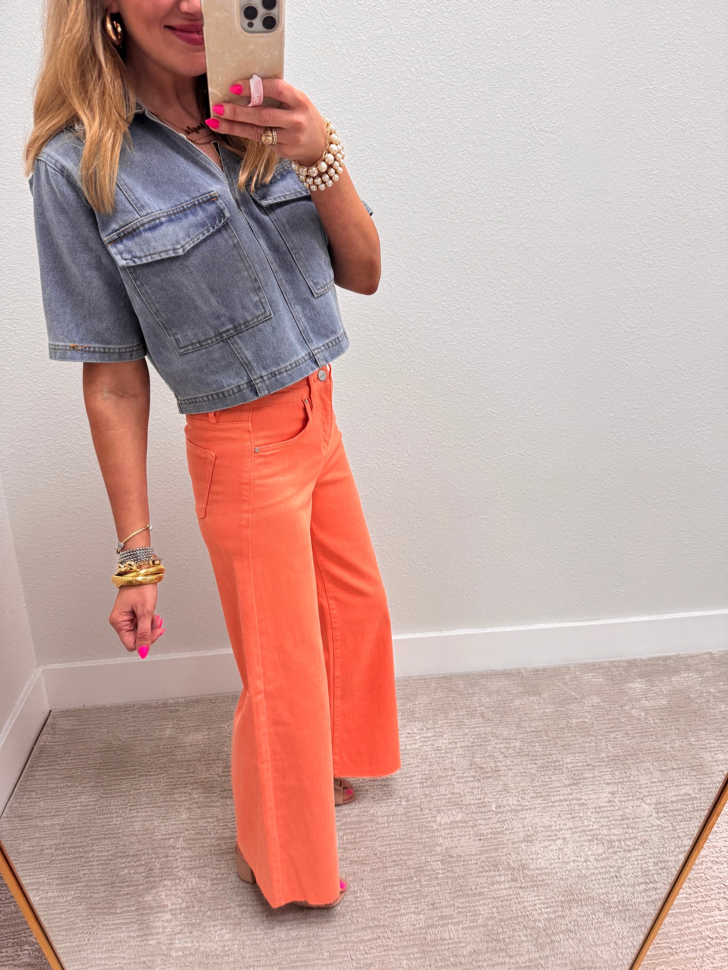 Coral Peach Risen High Rise Wide Leg Jeans FS