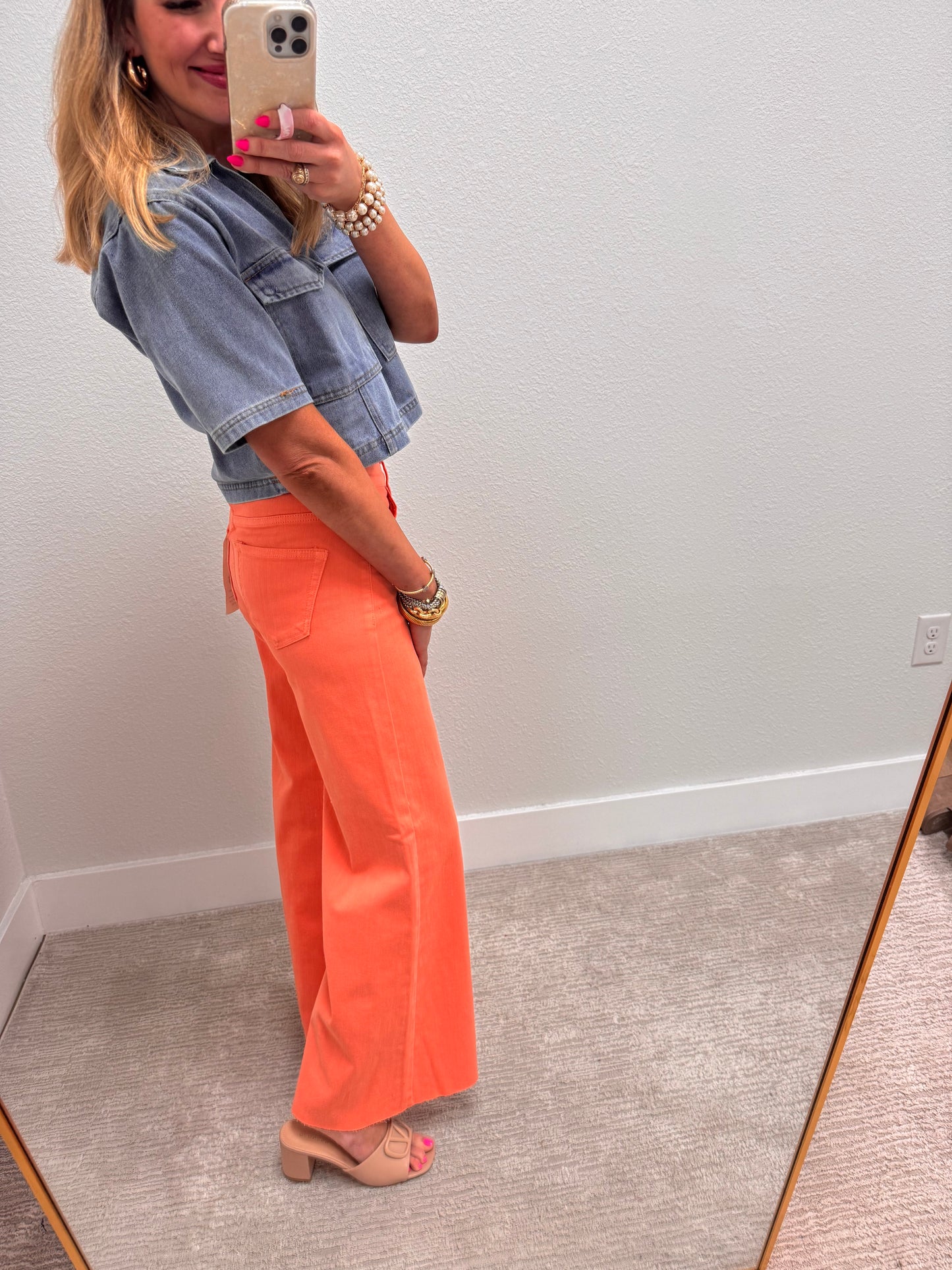 Coral Peach Risen High Rise Wide Leg Jeans FS