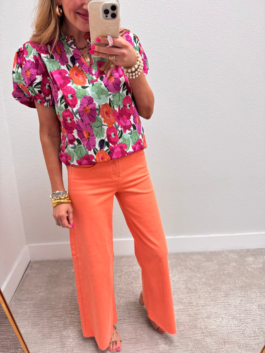 Vibrant Floral V Neck Top