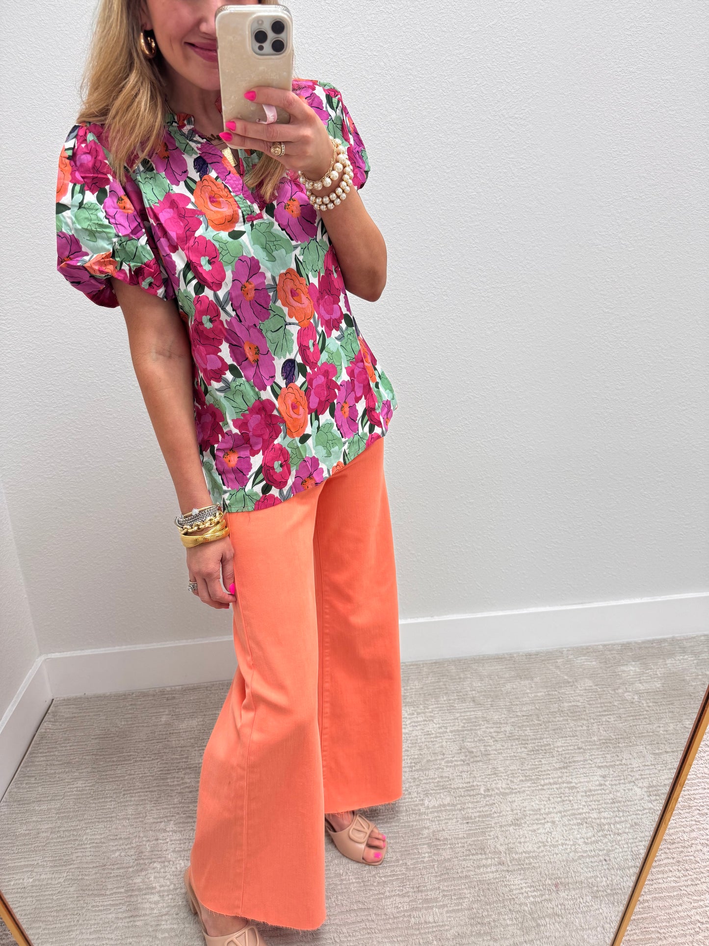 Coral Peach Risen High Rise Wide Leg Jeans FS