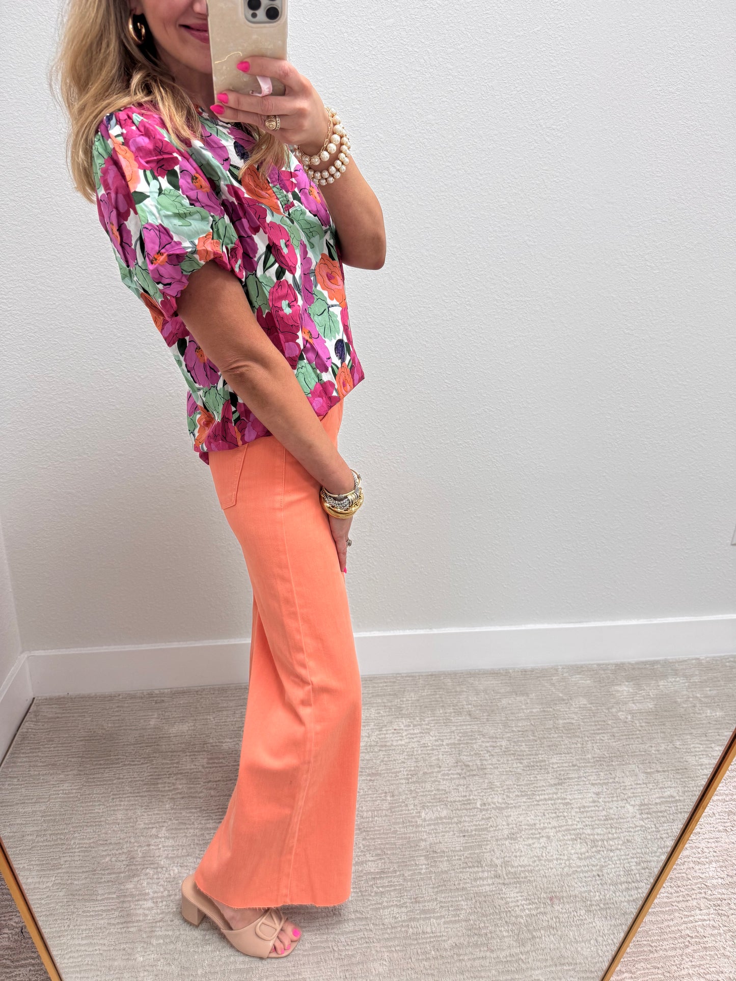 Coral Peach Risen High Rise Wide Leg Jeans FS
