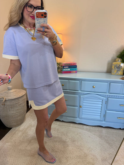 Periwinkle Knit Mini Skirt with Contrast Hem Detail Set
