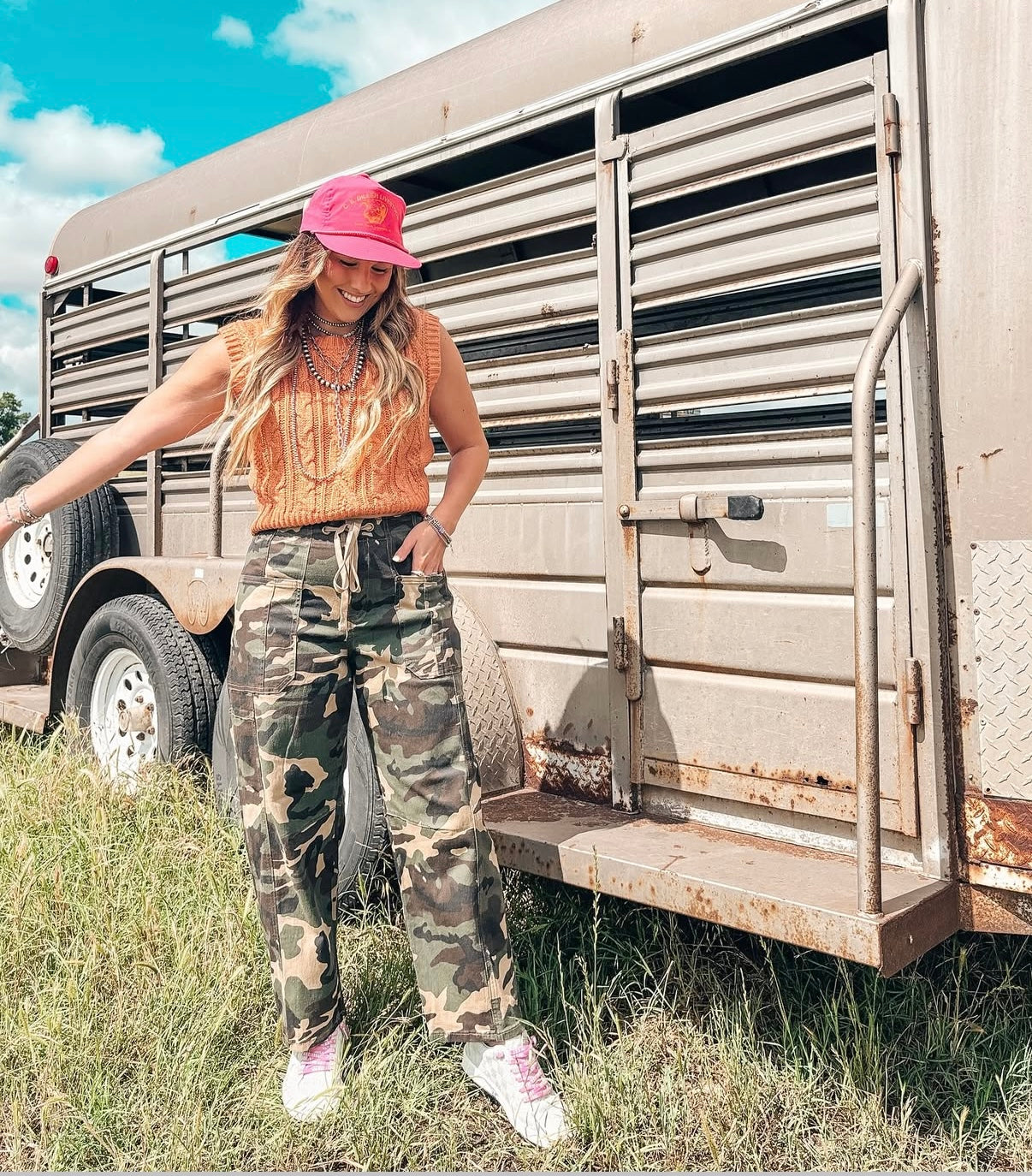 Risen Camo Drawstring Barrel Jeans