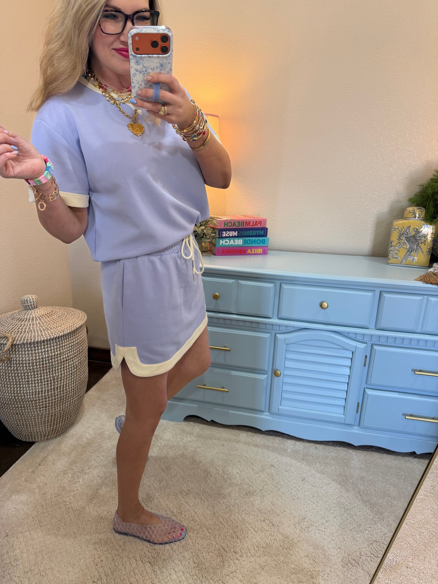 Periwinkle Knit Mini Skirt with Contrast Hem Detail Set