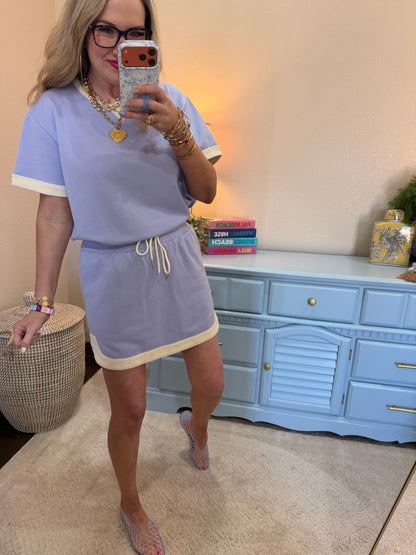 Periwinkle Knit Mini Skirt with Contrast Hem Detail Set