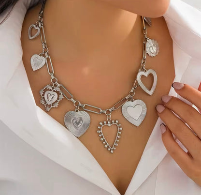9 Charm Heart Necklace (Silver and Gold)