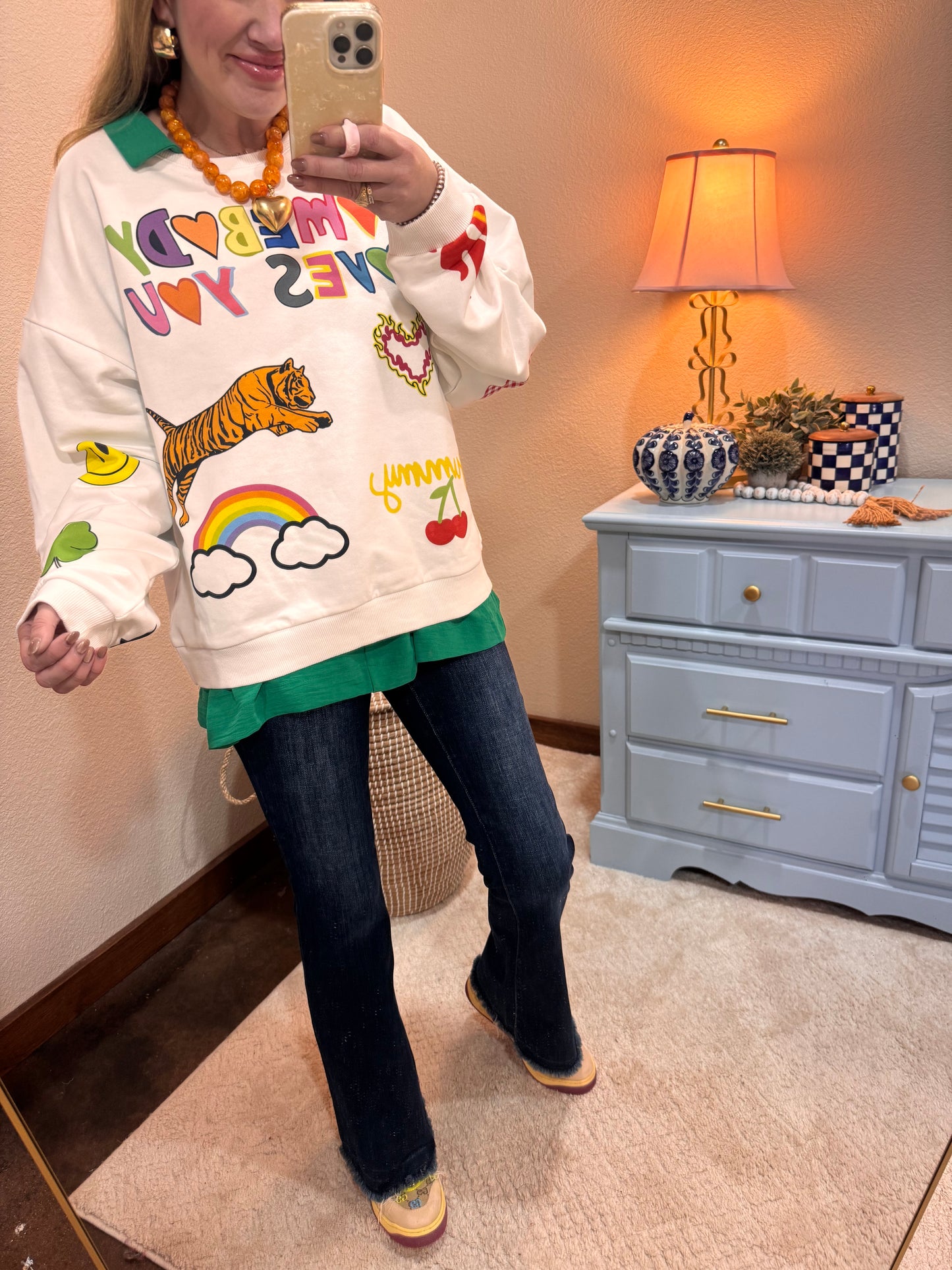 Kelly Green Collared Smocked Sleeve Top