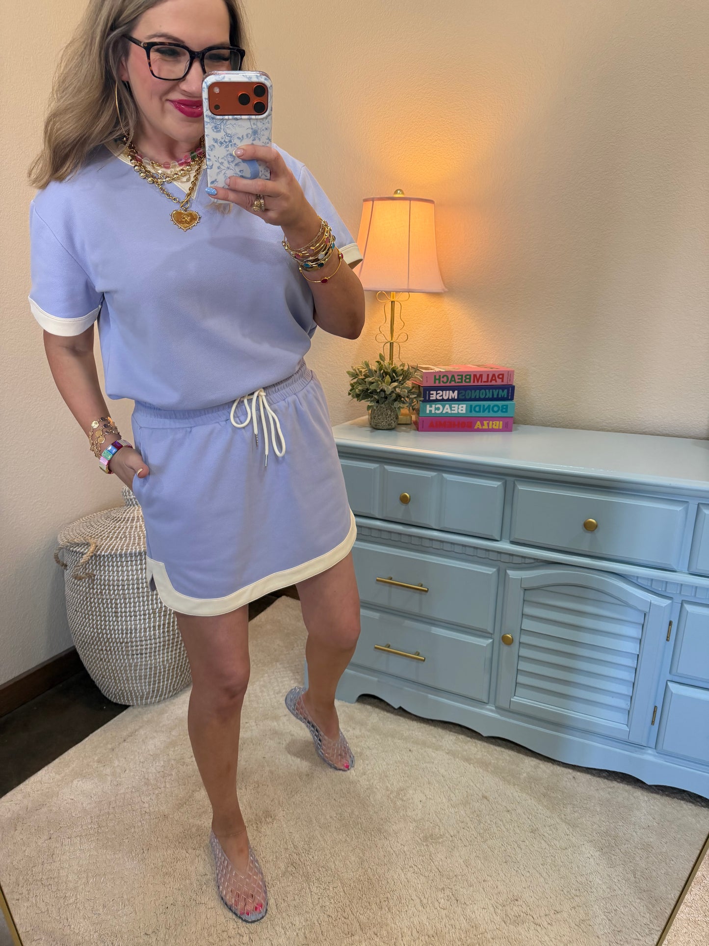 Periwinkle Knit Mini Skirt with Contrast Hem Detail Set