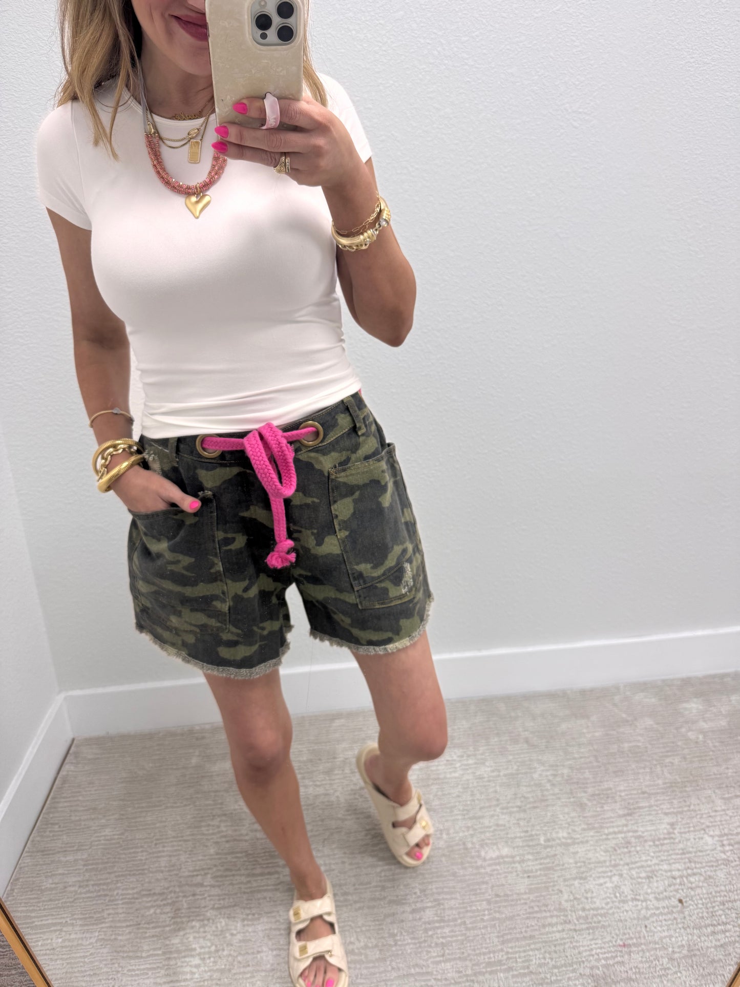 Camo Braided Waist Belt Short