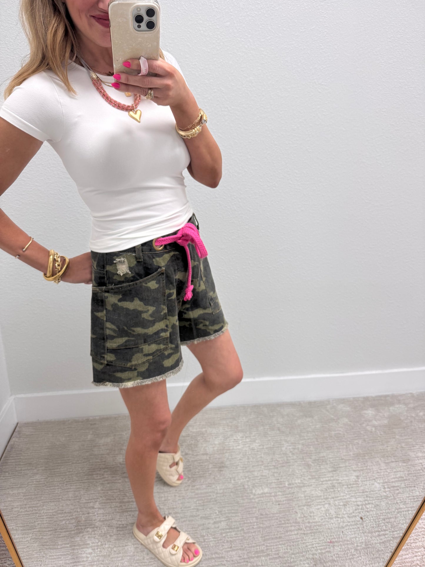 Camo Braided Waist Belt Short