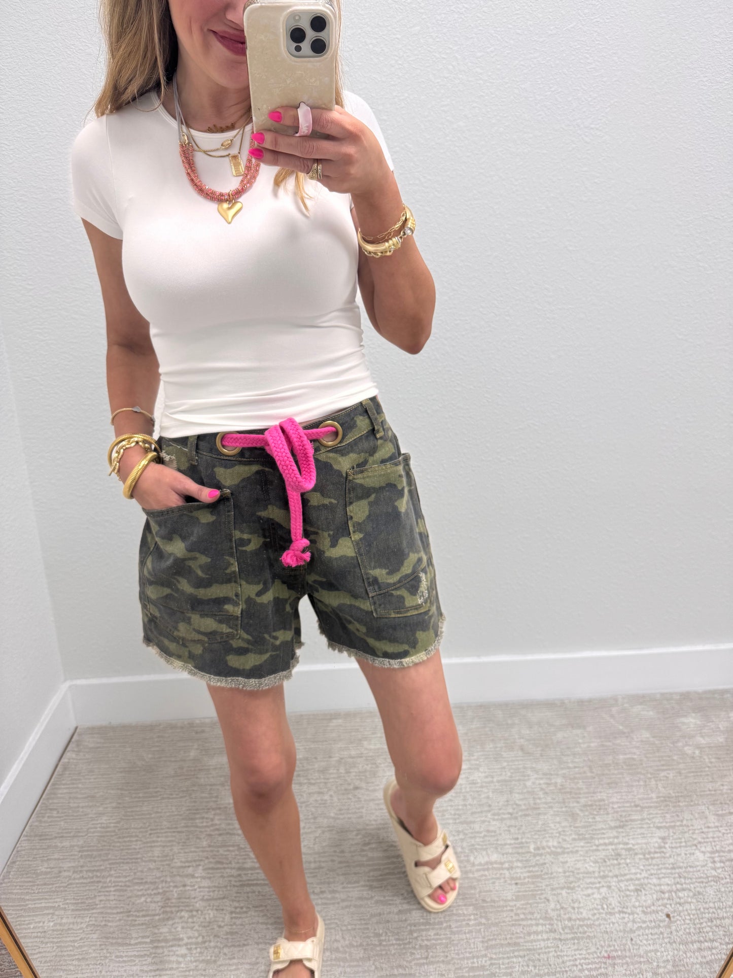 Camo Braided Waist Belt Short
