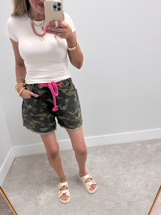 Camo Braided Waist Belt Short