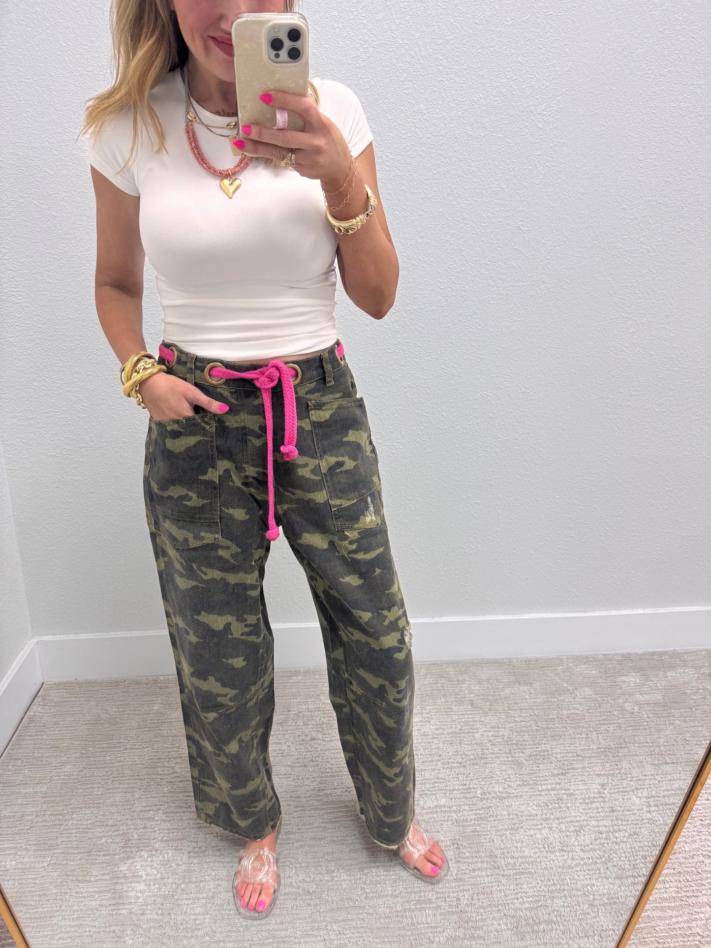 Camo Braided Waist Belt Pants