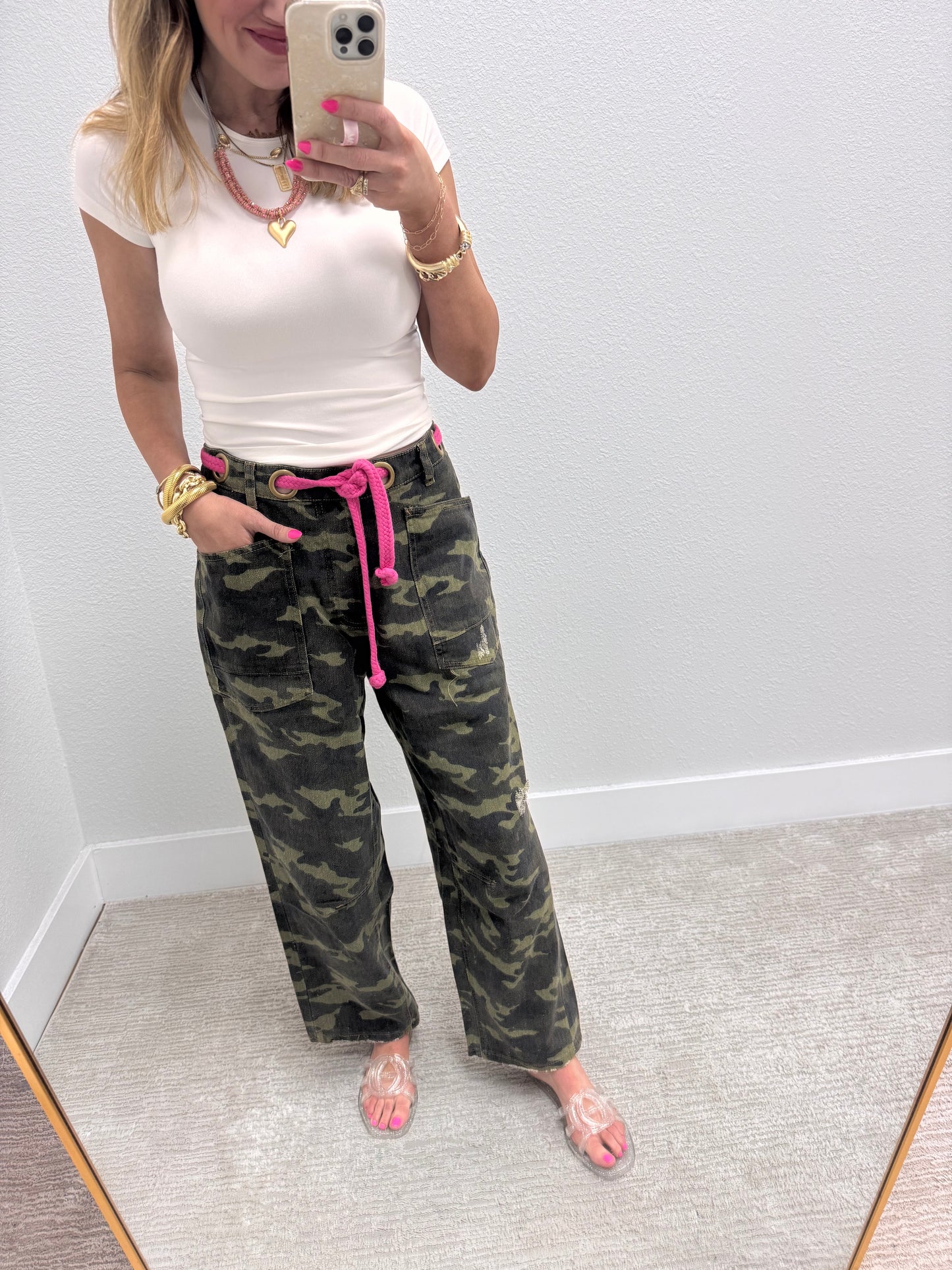 Camo Braided Waist Belt Pants